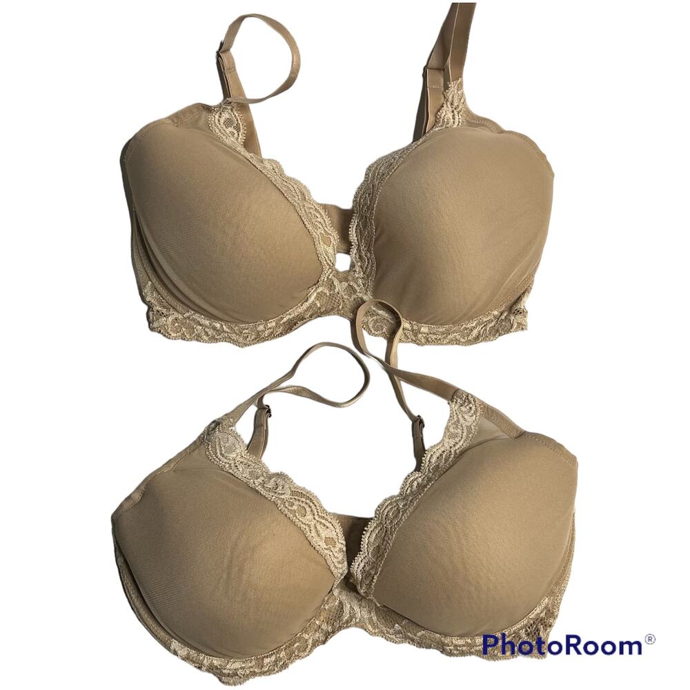 NATORI  Feathers Plunge Bra 36D Nude Tan